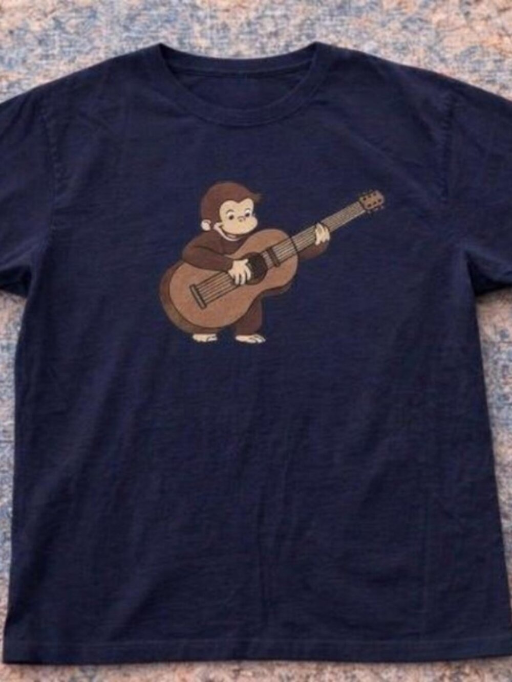Vintage Style Curious George Playing Guitar Graphic T-Shirt